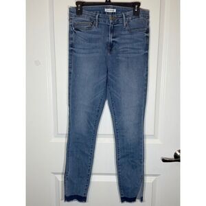 Good American Good Legs High Rise Skinny Jeans Medium Wash Frayed Hem Size 12 31